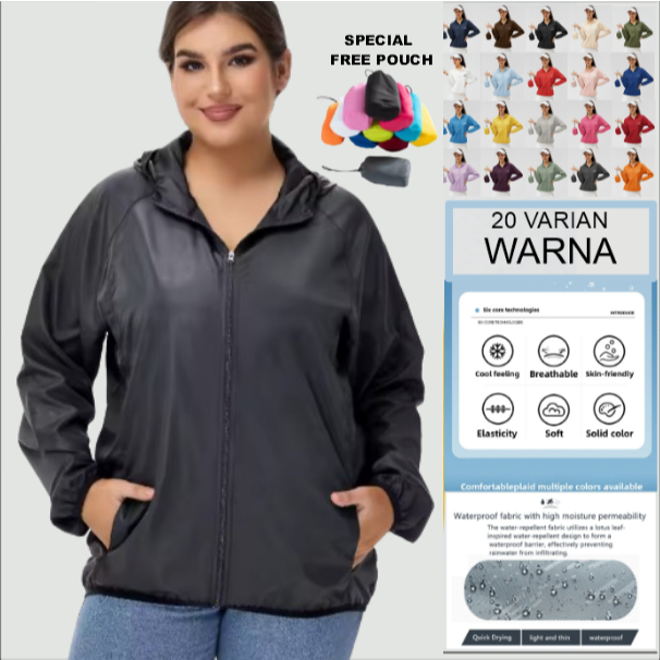 JUMBO Jaket Olahraga Lengan Panjang Anti Uv Wanita Jaket Lari Wanita Baju Gym Lari & Outdoor Anti UV