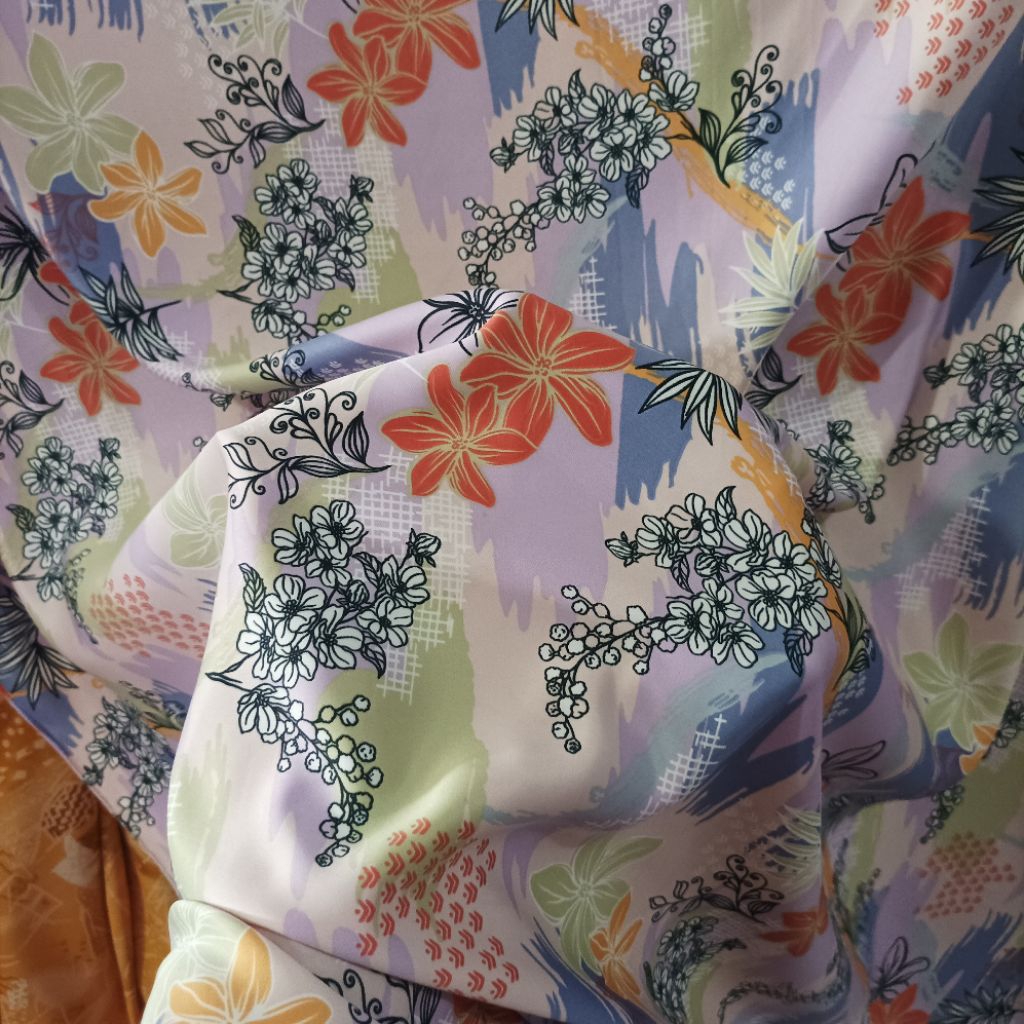 Kain Wolfis Motif Floral Abutai Dasar Putih Meteran Grade A Bahan Gamis Dress Rok Wolfpeach Premium 