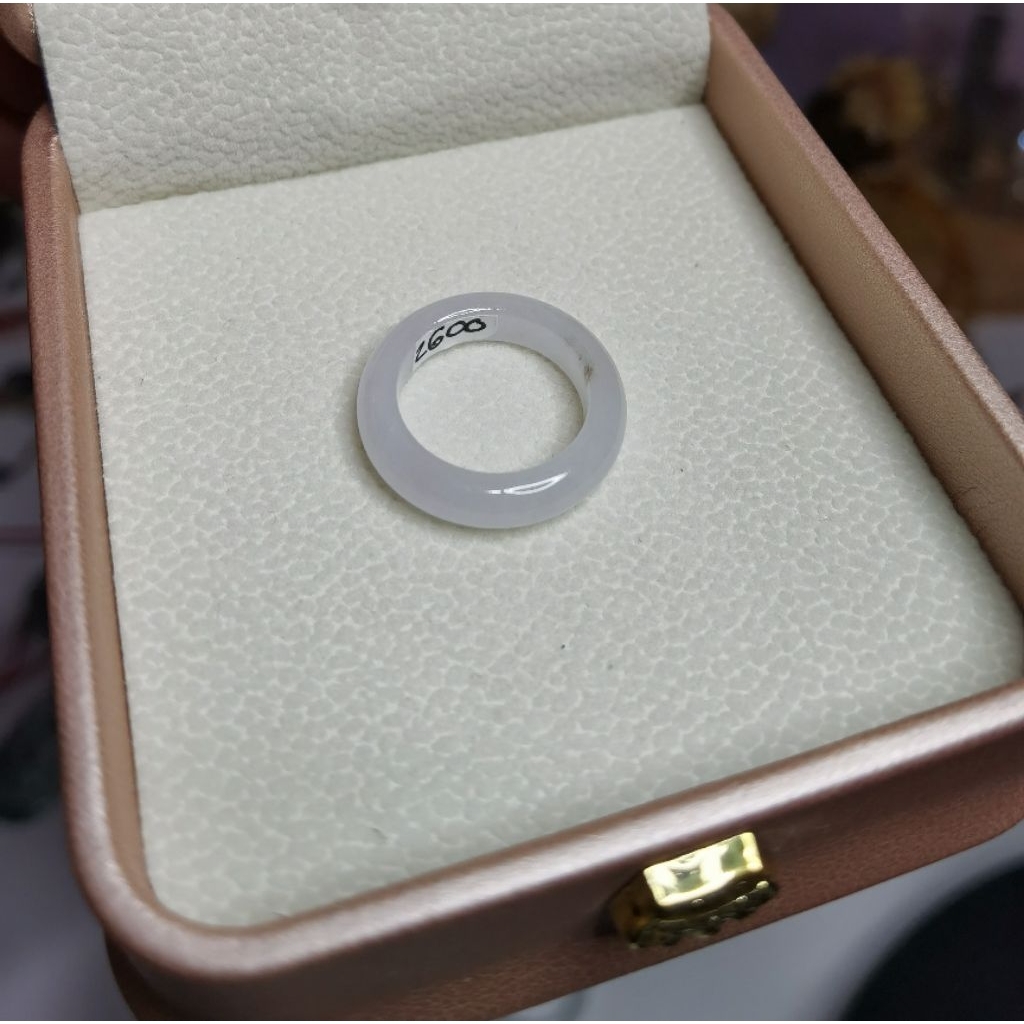 (Sertifikat) 14.8mm (HK6) Icy White Ring Burma Jadeite Jade Type A