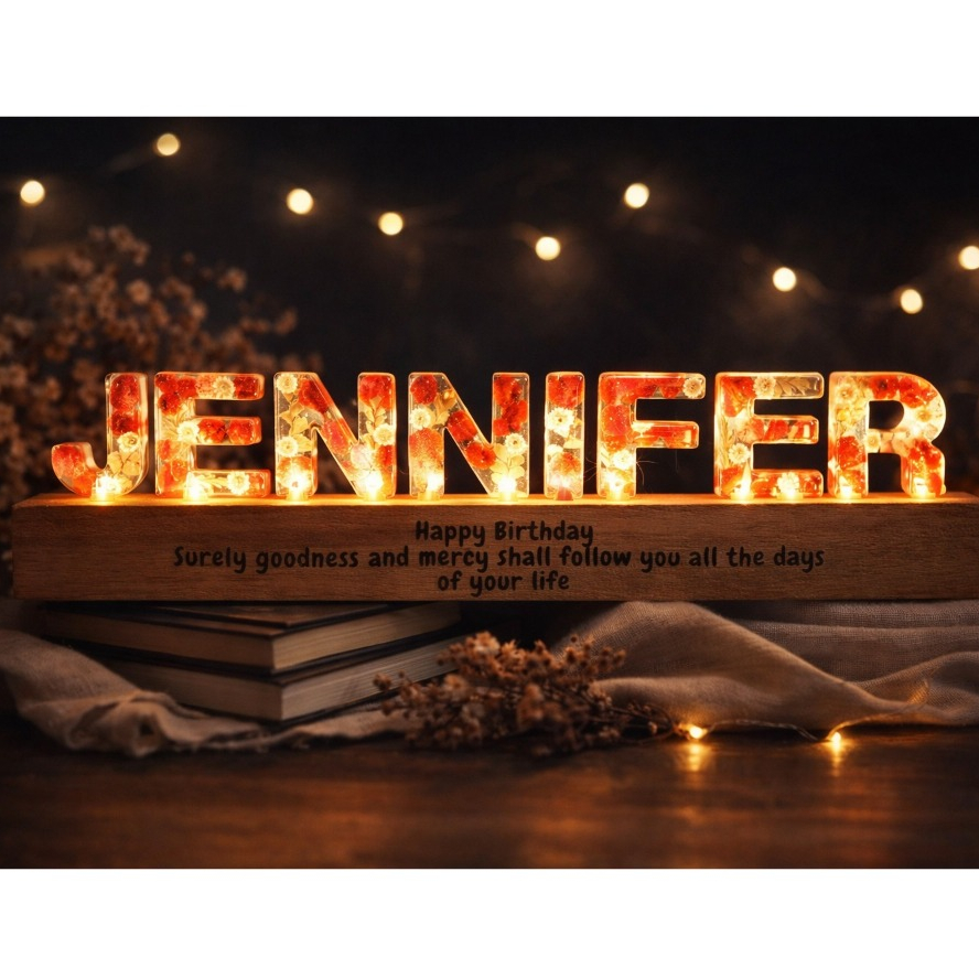 EPOXY.CRAFT Lampu Tidur Custom Nama Resin Hias Bunga | Hadiah ulang tahun graduation aesthetic tema 