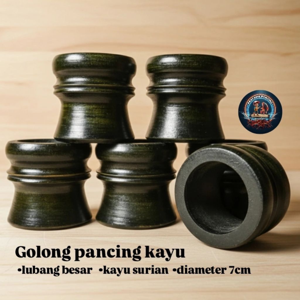golong pancing kayu joran timbang lubang besar motif cgp