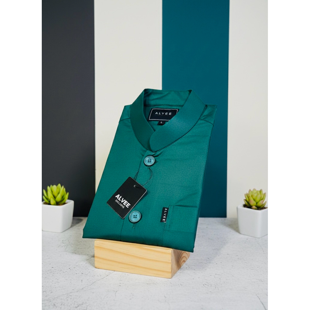 Koko ALVEE Original 100% Lengan Panjang Polos - Baju Koko Salaf Pria Bahan Katun toyobo Adem Premium