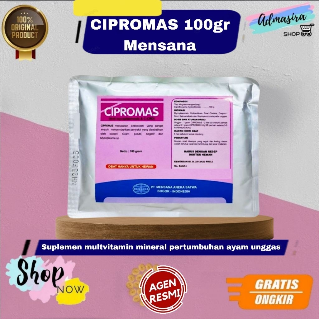 CIPROMAS 100Gram Obat Ayam Ternak Hewan Anti Mycoplasma CRD Snot Salmonela Cholera Kolera Coryza MEN