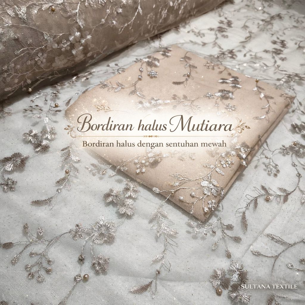 Kain Tile Brukat Bordir Bunga | Kain Kebaya | per 50 cm