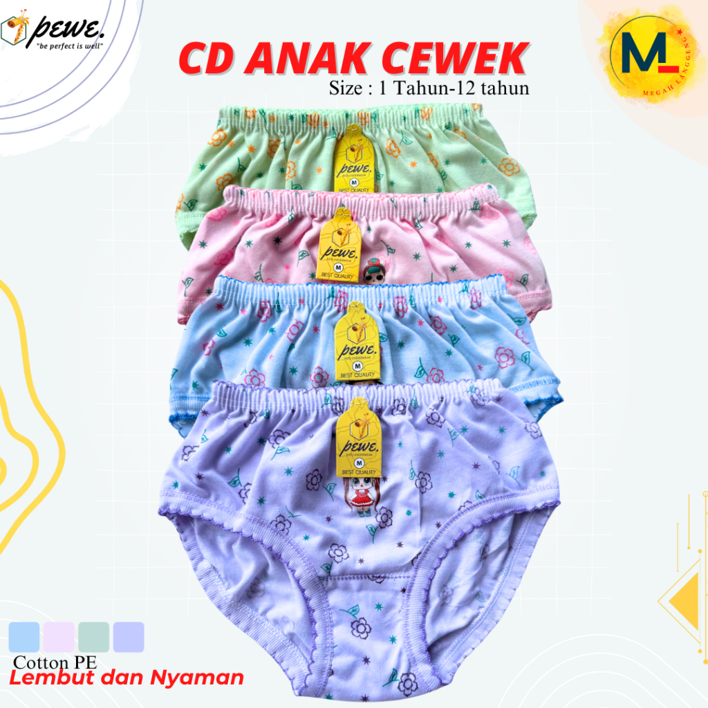 12 Pcs Dalaman Celana Anak Perempuan – Cantik, Adem & Lembut Nyaman di pakai | Grosir CD Karakter Bu