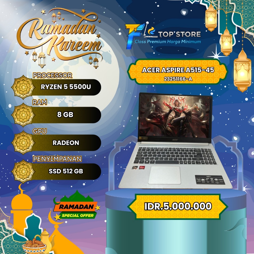 LAPTOP ACER ASPIRE A515-45 AMD RYZEN 5 5500U SSD 512/8GB