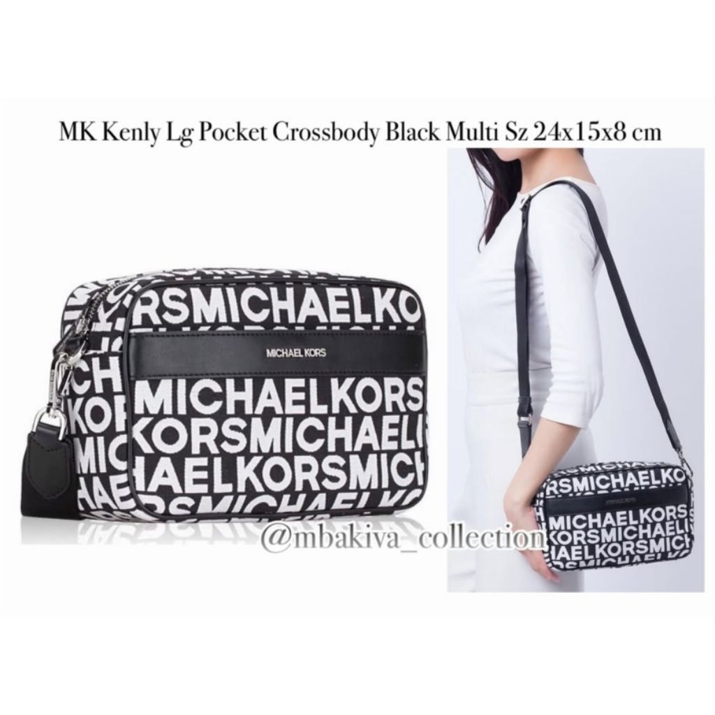 MK Kenly Lg Pocket Crossbody Black Multi