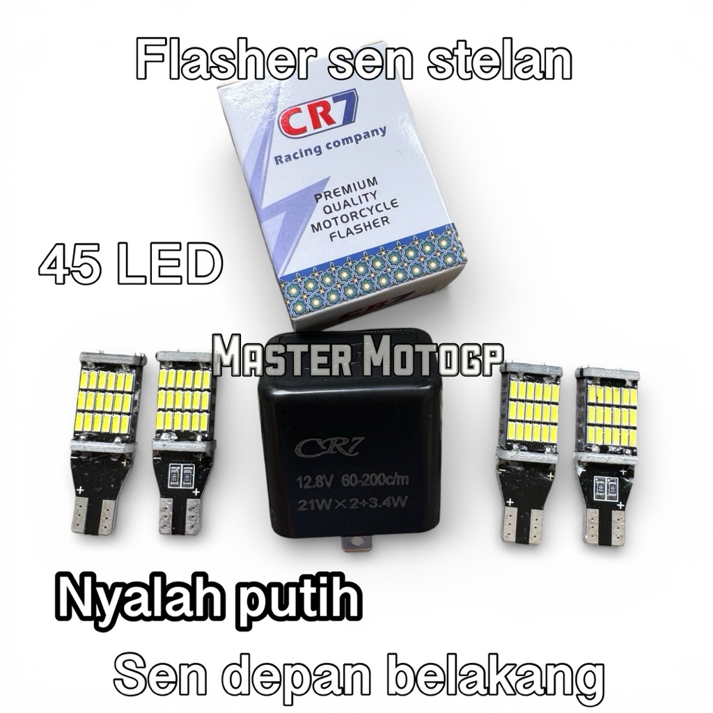 paket lengkap 4pcs Sen Dajjal 45 Led + 1pcs Flasher sen CR7 Sen dajjal Depan belakang Flash kedip fl