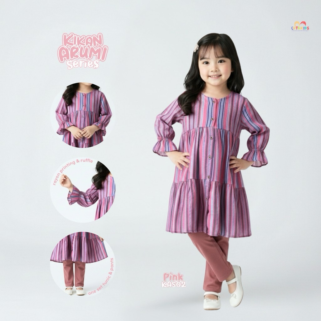 Set tunik kikan arumi baju anak perempuan bahan rayon nyaman dipake sikecil