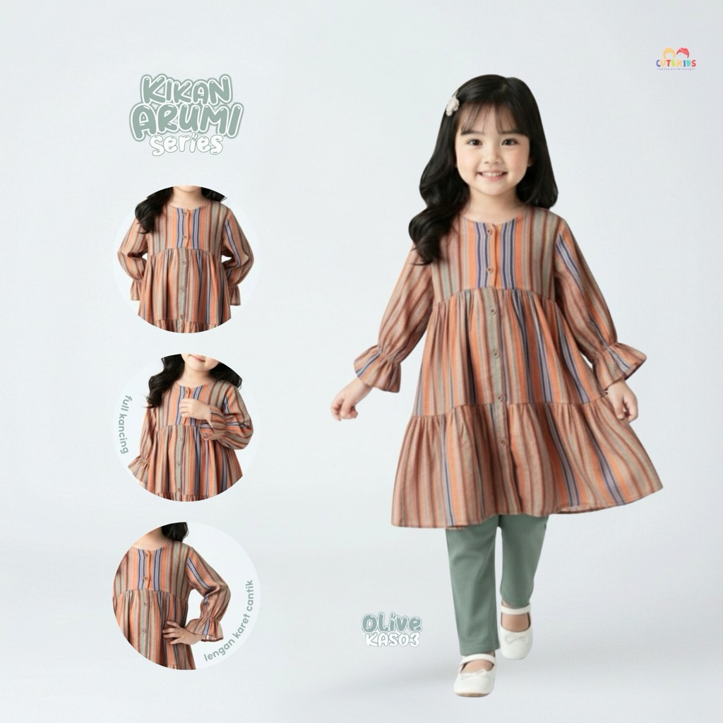 Cutekids-Tunik Kikan Arumi Baju Anak Perempuan Bahan Katun Rayon Printing Crickle Airflow Premium