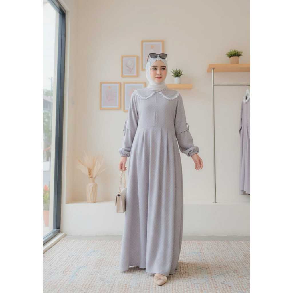 promo murah kekinian remaja Gamis Polka Renda by Amelia Fashion Syakila Elegan Busui & Wudhu Friendl