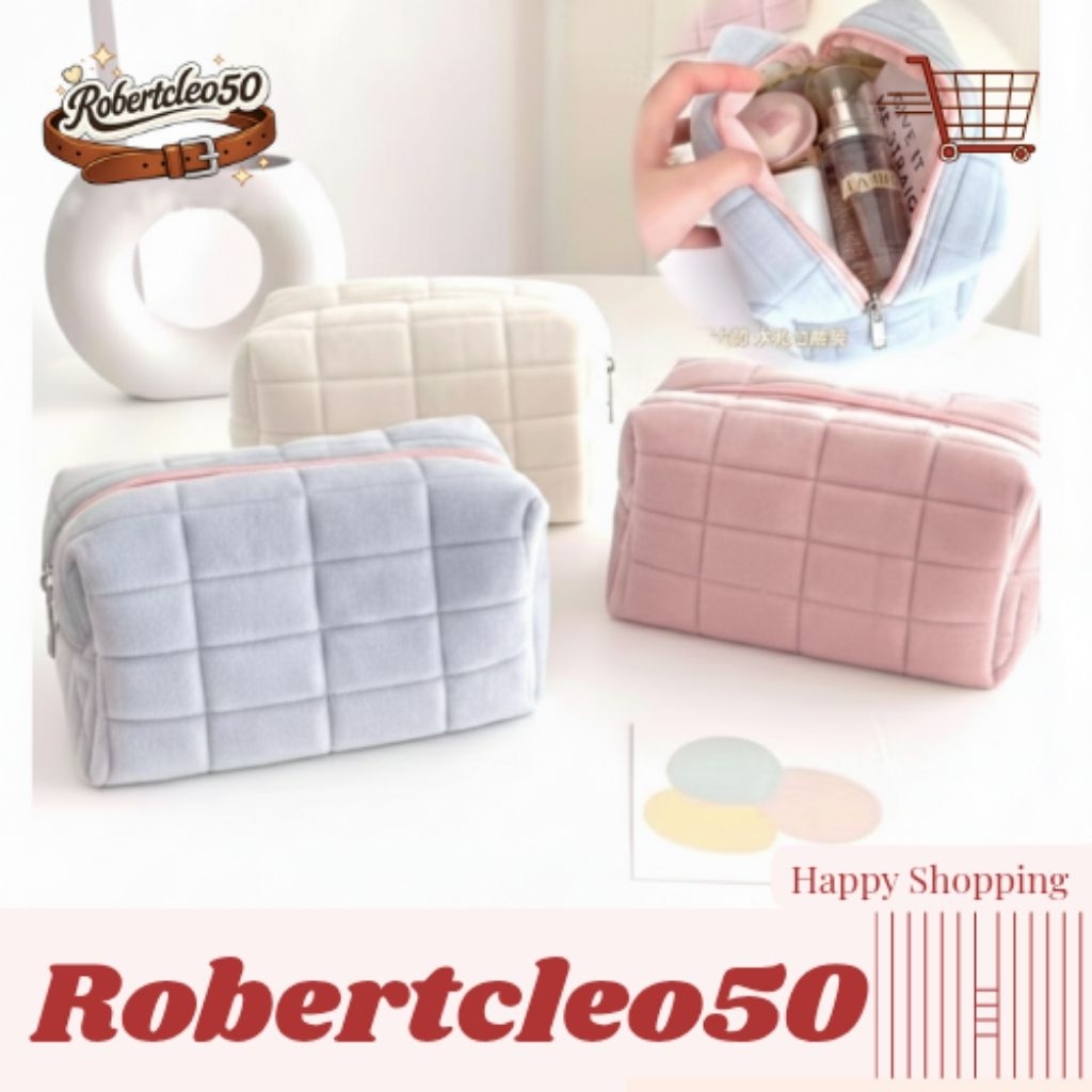 Pouch Kosmetik Lucu Warna Macaron Kotak Pensil Sleting Velvet Aesthetic Pastel Tempat Pulpen Pink