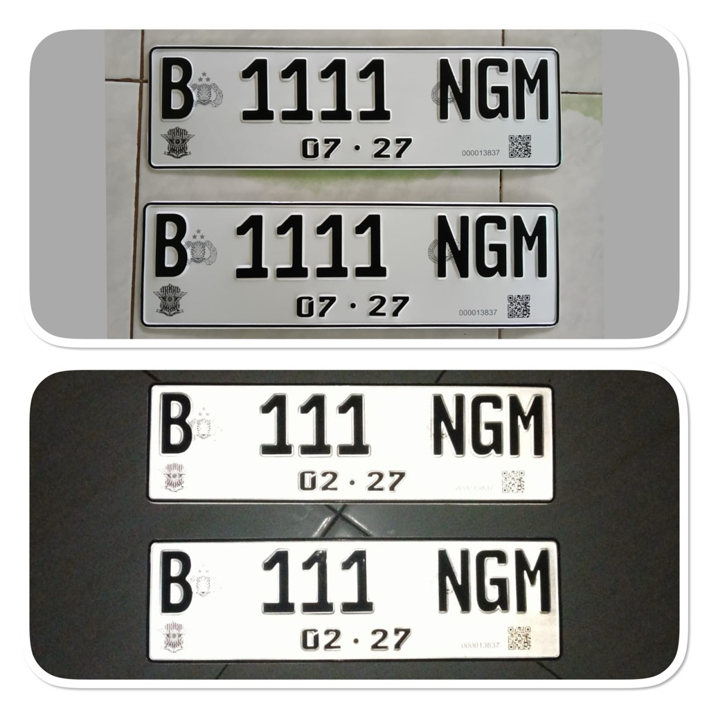 Plat mobil reflektif putih barcode sepasang