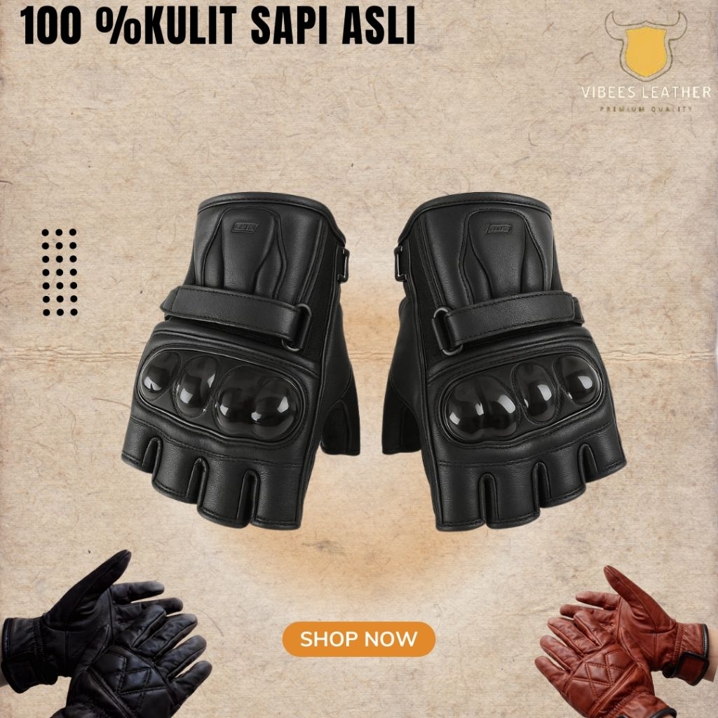 VIBEES LEATHER SARUNG TANGAN GLOVES BIKER KULIT SAPI ASLI SUKAREGANG GARUT