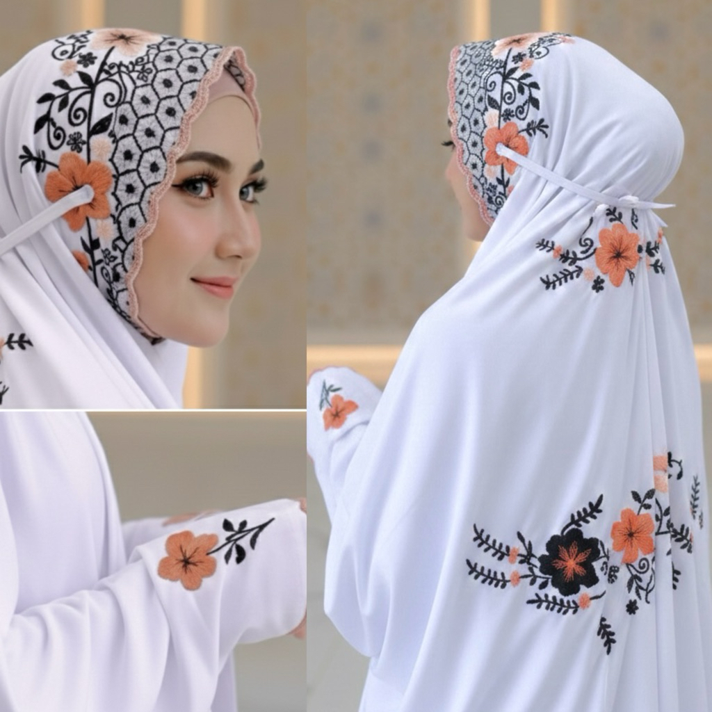 MUKENA TERUSAN/LAJURAN POLINO REMAJA BORDIR BUNGA | RUKUH LANGSUNGAN SANTRI MUKENA DEWASA PUTIH TERU