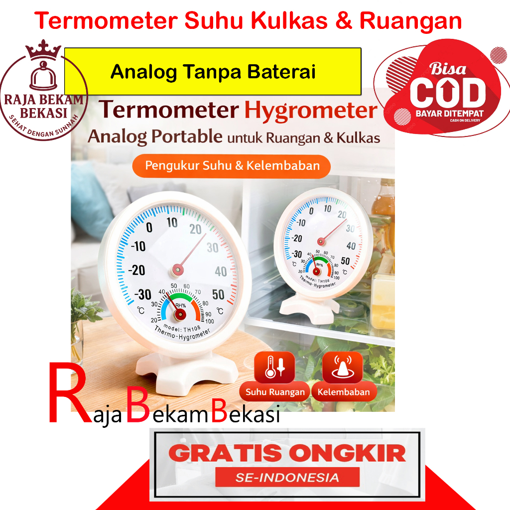 Termometer Kulkas &  Ruang  Hygrometer Analog – Tanpa Baterai, Akurat & Tahan Lama