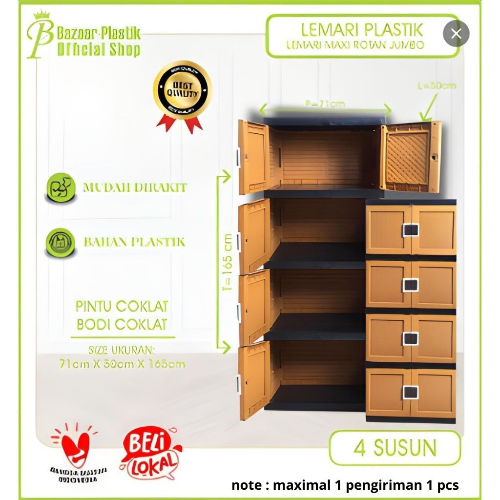 Lemari Plastik Jumbo 4 Tingkat / Lemari Pakaian Plastik 4 Susun / Lemari Plastik 4 Tingkat Plastik