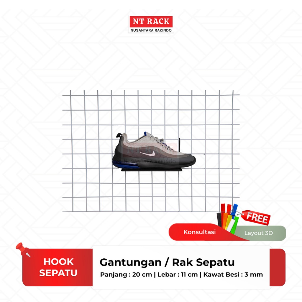 Nusantara Rakindo Hook Gantungan Rak Sepatu - Cantolan Display Sepatu DindingTebal Kawat Besi 3mm (I