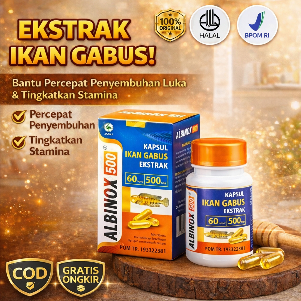 Albinox 500 Ekstrak Ikan Gabus – 60 Kapsul | Bantu Percepat Penyembuhan Luka & Tingkatkan Stamina