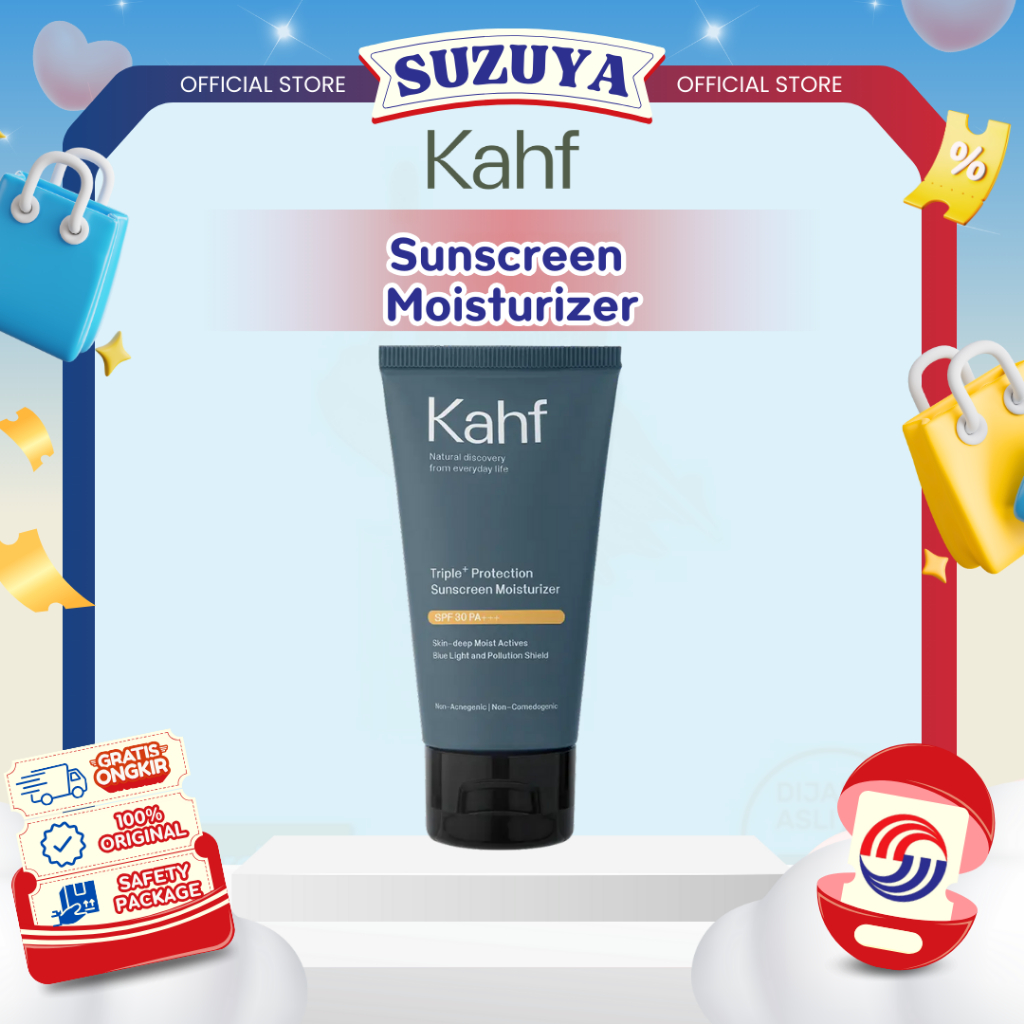 Kahf Sunscreen Moisturizer Triple+ Protection SPF 30 PA+++ 30 ml - Sunscreen Perawatan Wajah Pria - 