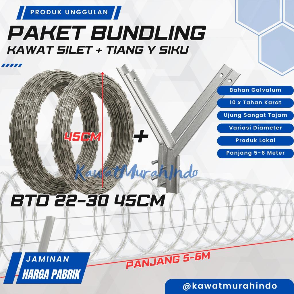 PAKET KAWAT SILET TIPE BTO DENGAN TIANG Y BESI SIKU