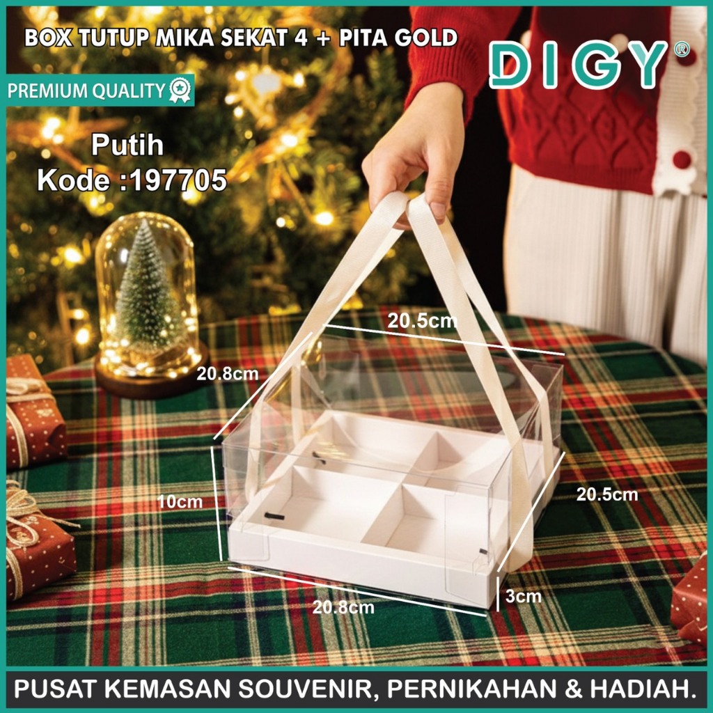 Box Tutup Mika Sekat 9 + Pita Gold /Kertas Mika Kue Natal /Kotak Mika Transparan /Kotak Kue Sekat Ha