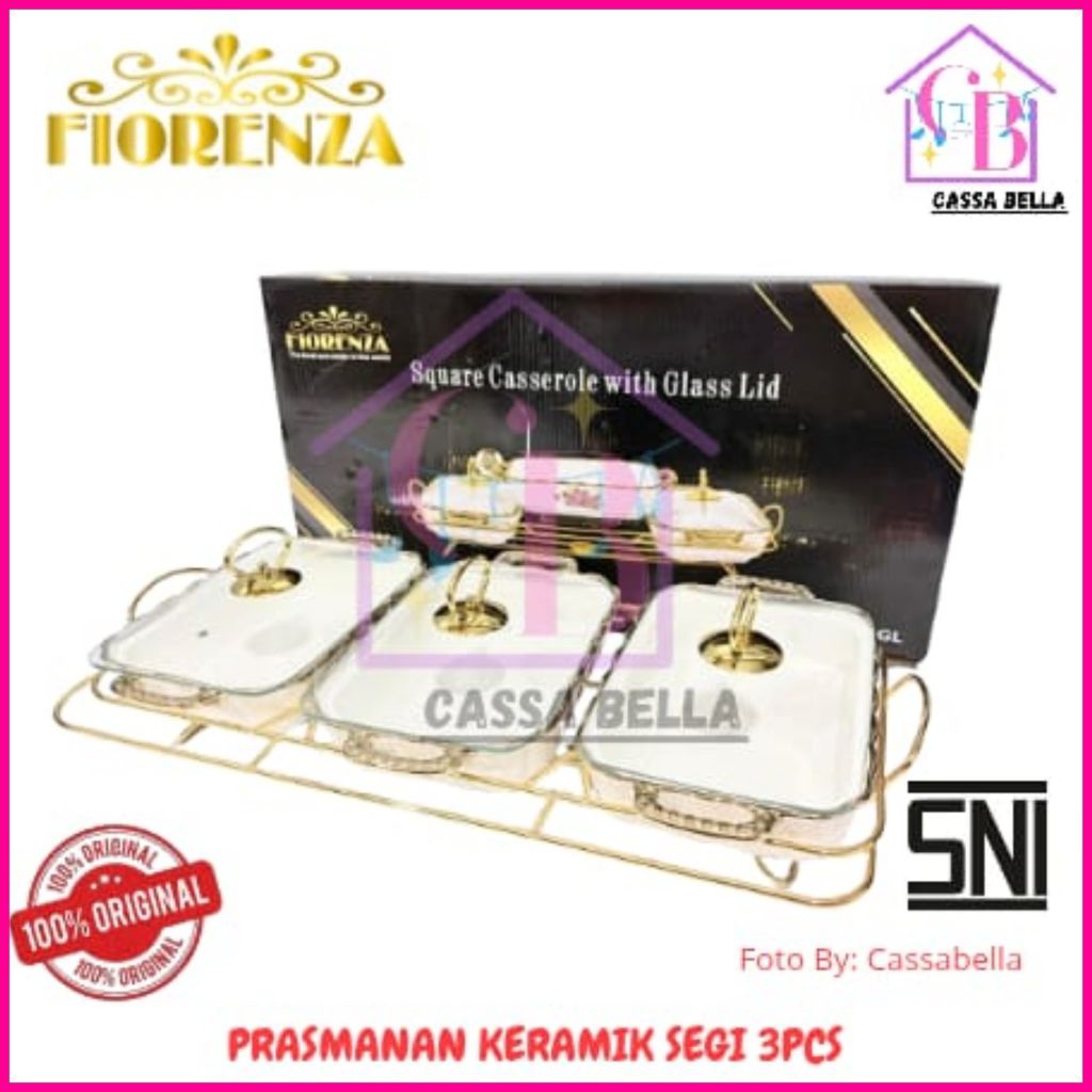 Prasmanan Set Segi Isi 3 + Tutup + Rak AG 978 GL / Prasmanan Keramik FIORENZA / FIORENZA Prasmanan S