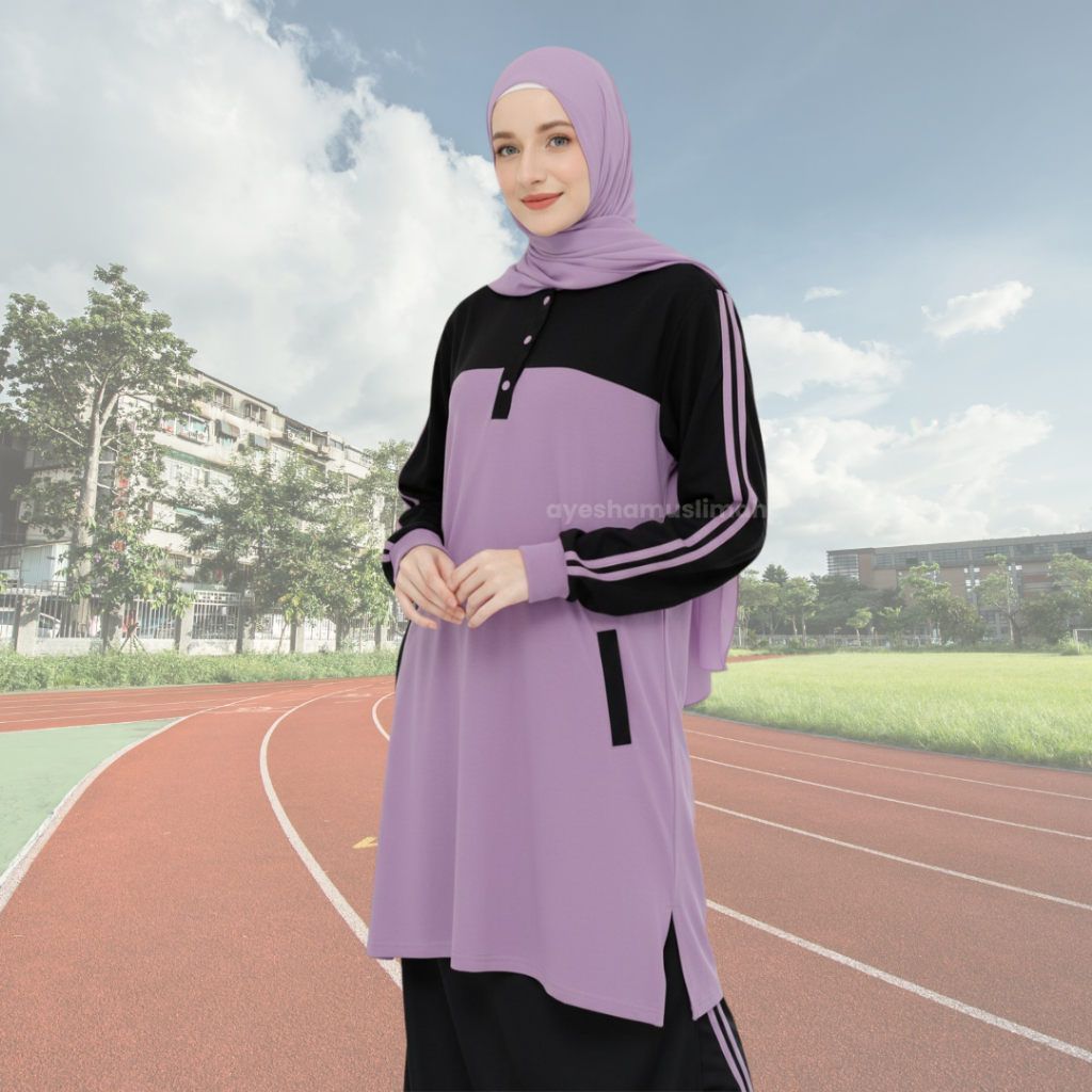 Baju Sport Wanita Muslimah Hijab dengan Rok Celana Olahraga SBO07 – Ungu