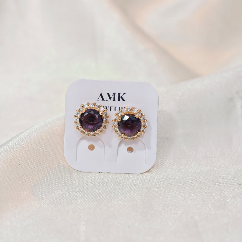 Anting Tusuk AMK Gold Permata Ungu Lapis Emas 2421157
