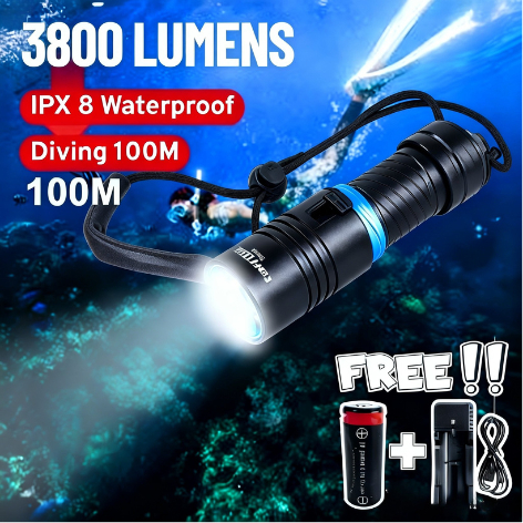 Senter selam LED Waterproof tahan 20 jam Diving super terang LED L2 3800 Lumens TR298