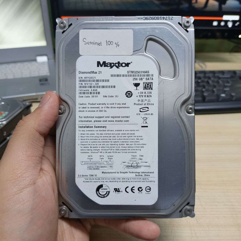 Maxtor Harddisk PC 3.5 Inch 250GB Sentinel 100 Persen Original Bekas Kantor