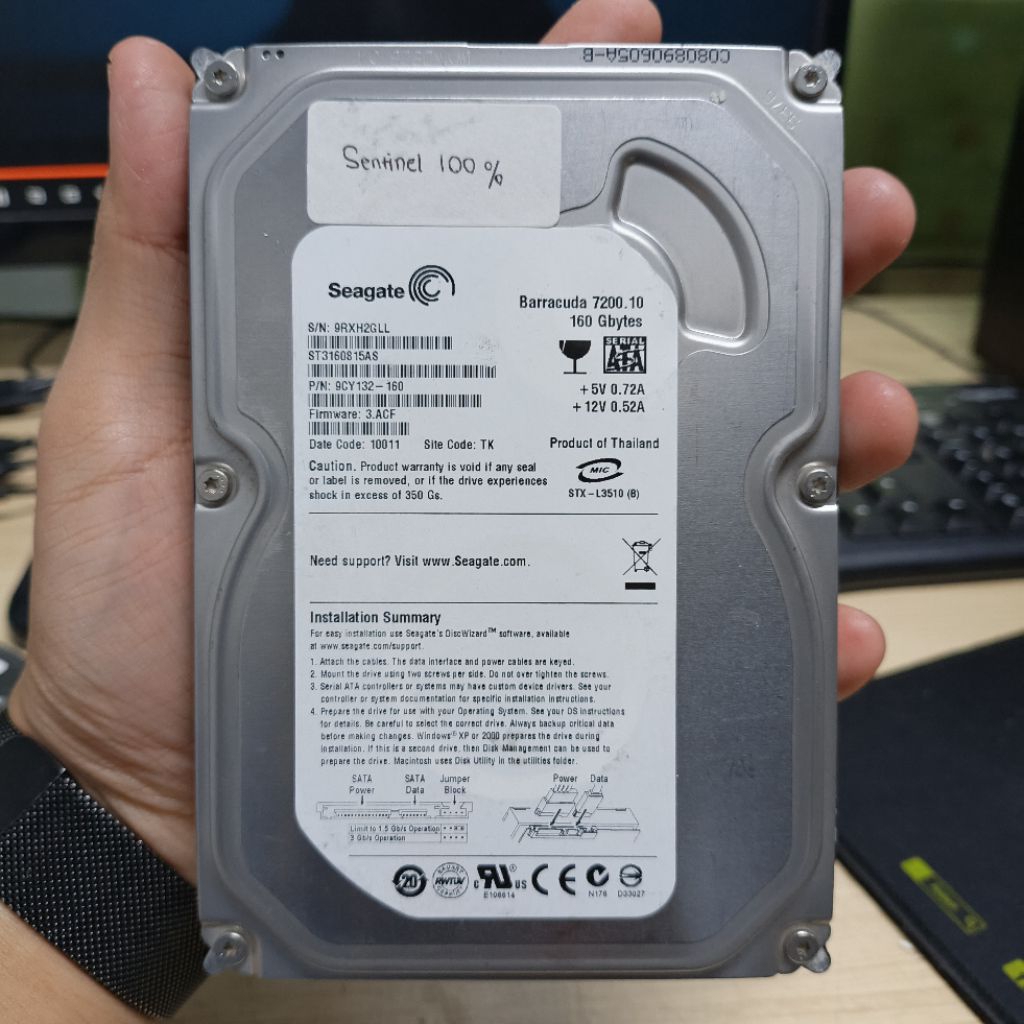 Seagate Harddisk PC 3.5 Inch 160GB Sentinel 100 Persen Original Bekas Kantor