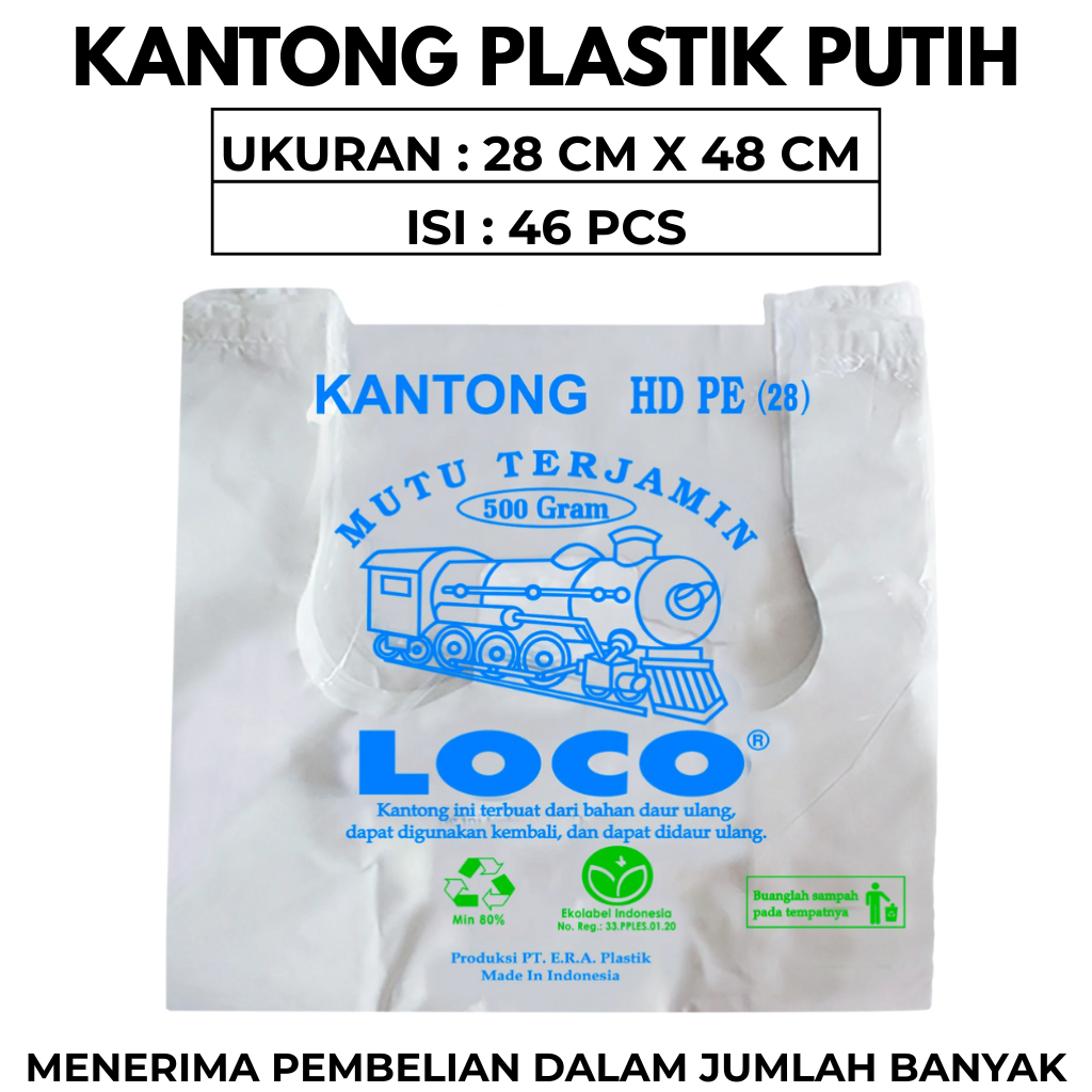 Kantong Plastik Kresek Warna Putih Plastik Loco Tebal  Uk 28 x 48