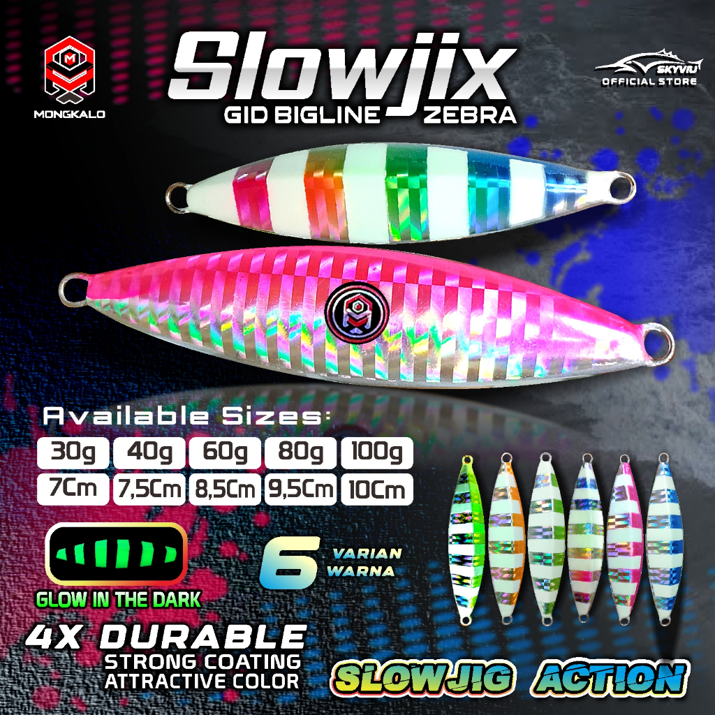 Metal jig MONGKALO SLOWJIX Hologram Garis GID ZEBRA 30 g 40 gr 60 grm 80 100 gram Umpan Pancing Manc