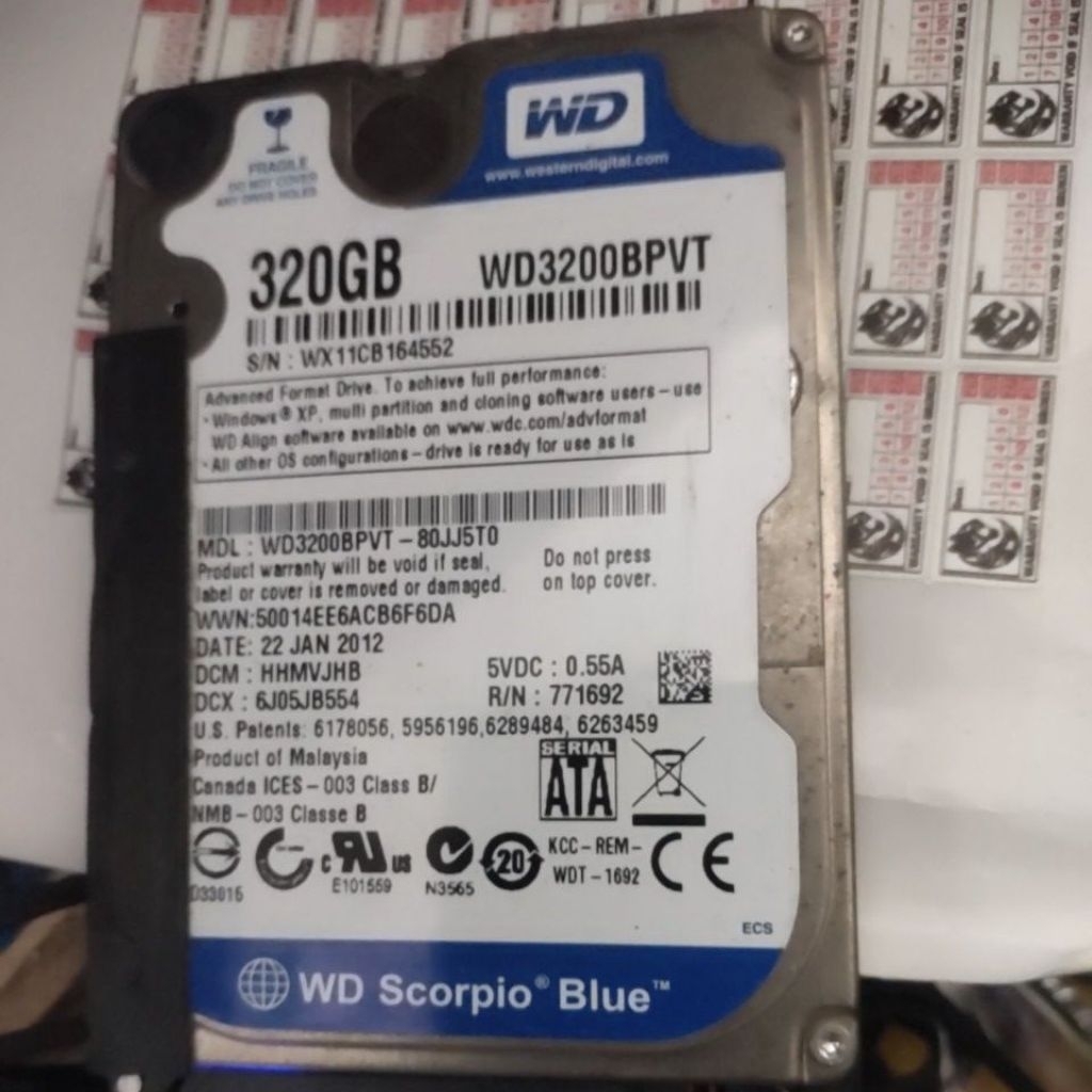 hdd 2,5inc wd blue 320gb copotan laptop 100% sentinel