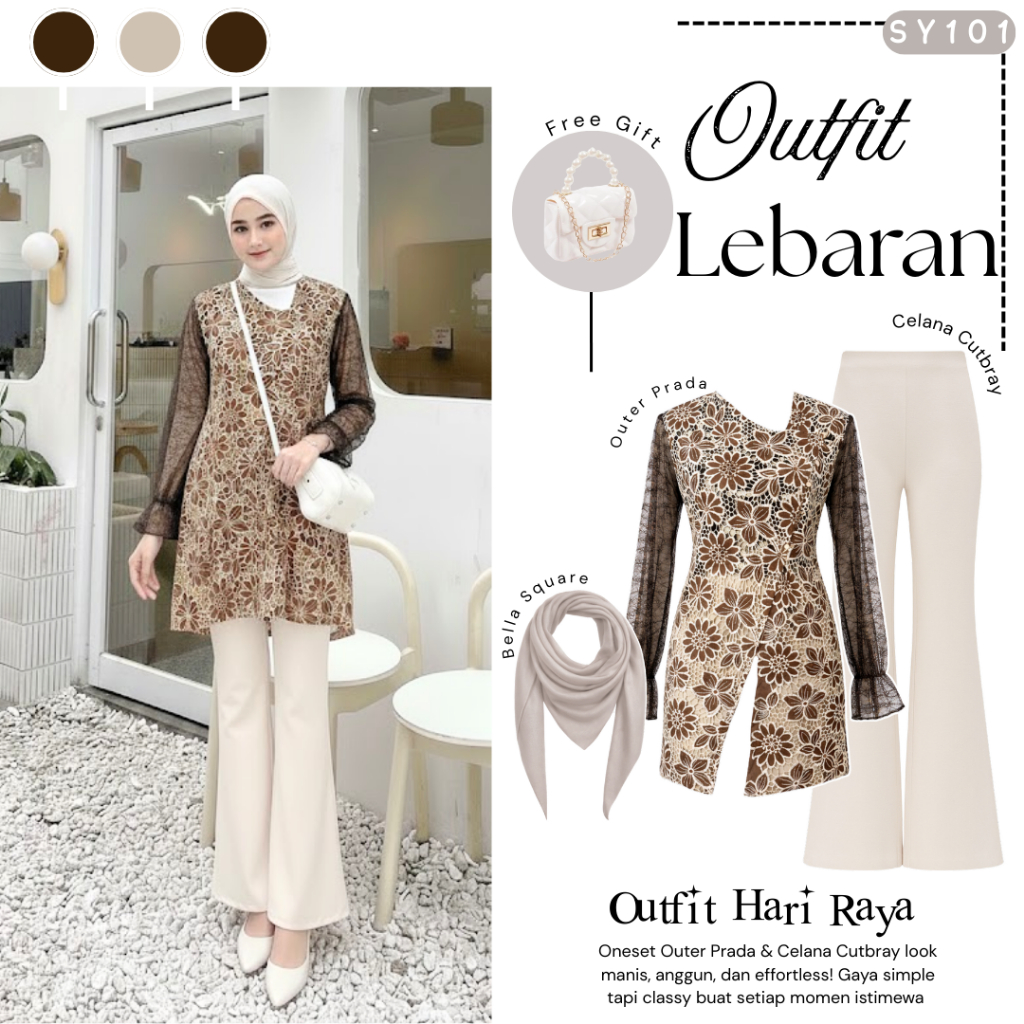 Lady One Set Lebaran Terbaru ( Bella Square + Tunik + Celana ) Setelan Wanita - SY101