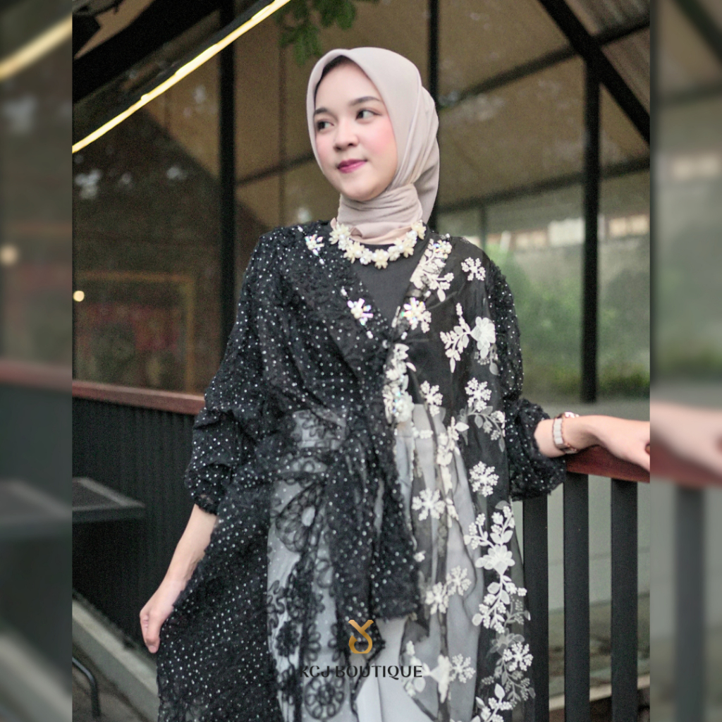 KCJ - Dress Outer SELARA Tile  Bordir Kombinasi Brukat & Payet