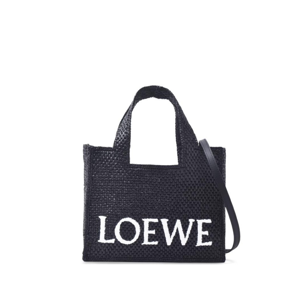 Small loewe font tote bag in raffia