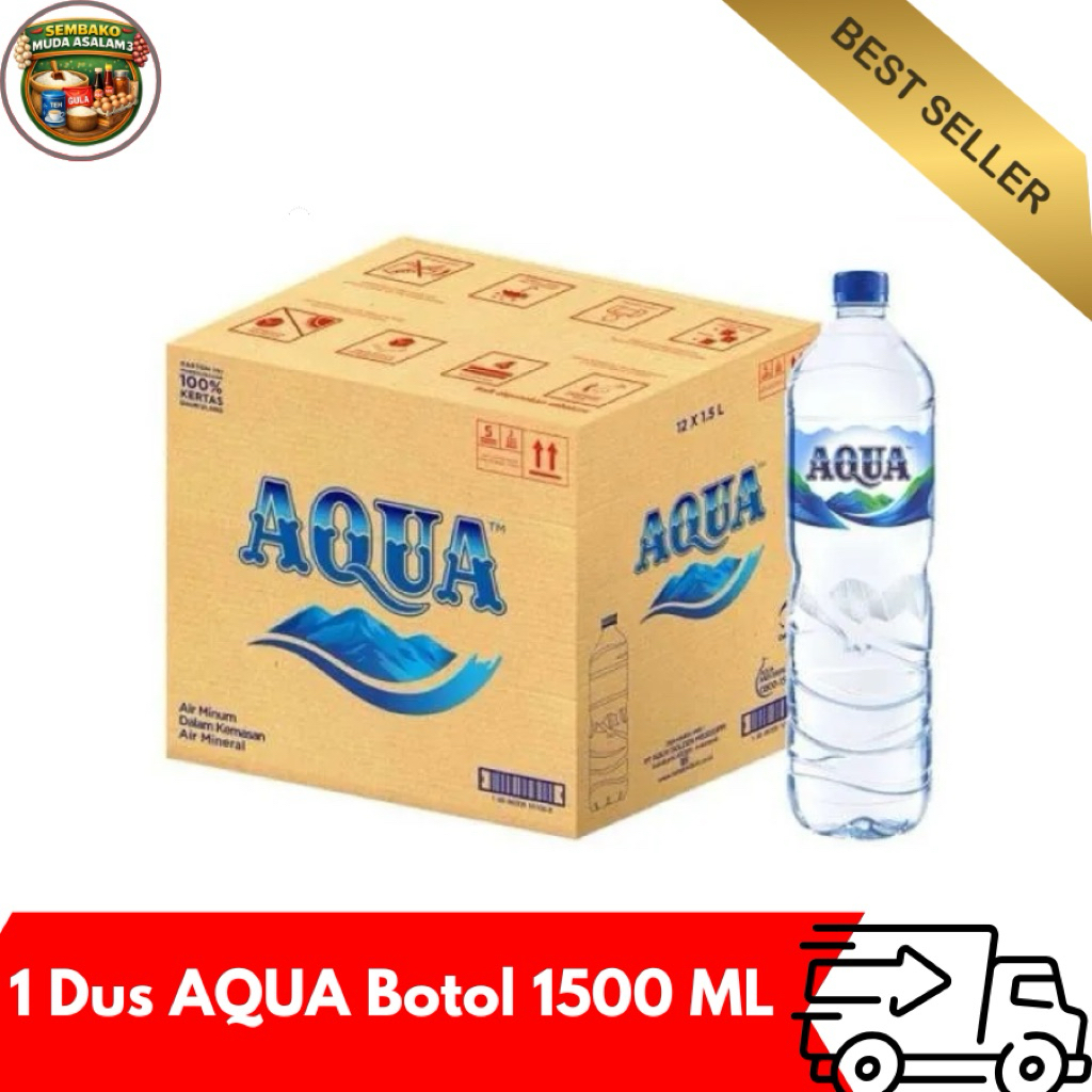 AQUA Air Mineral 1500 ml / 1 Dus isi 12 Botol / Aqua Botol 1 Dus