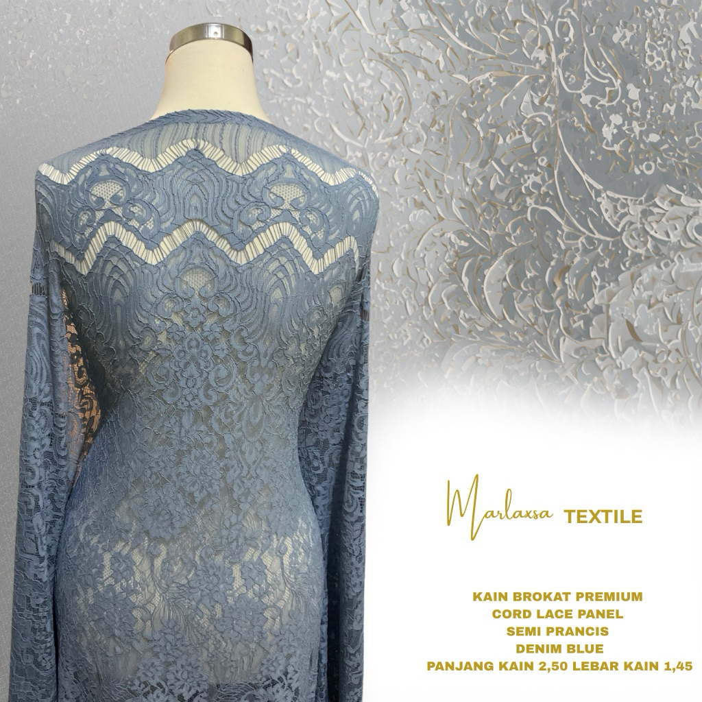 KAIN BROKAT PREMIUM / CORD LACE PANEL SEMI PRANCIS WARNA LIGHT DENIM | BIRU DENIM MUDA