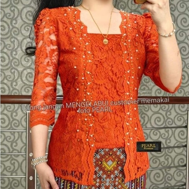 Blus Brokat Semi Kebaya Kutubaru Modern Lengkap Ukuran Standard dan Jumbo