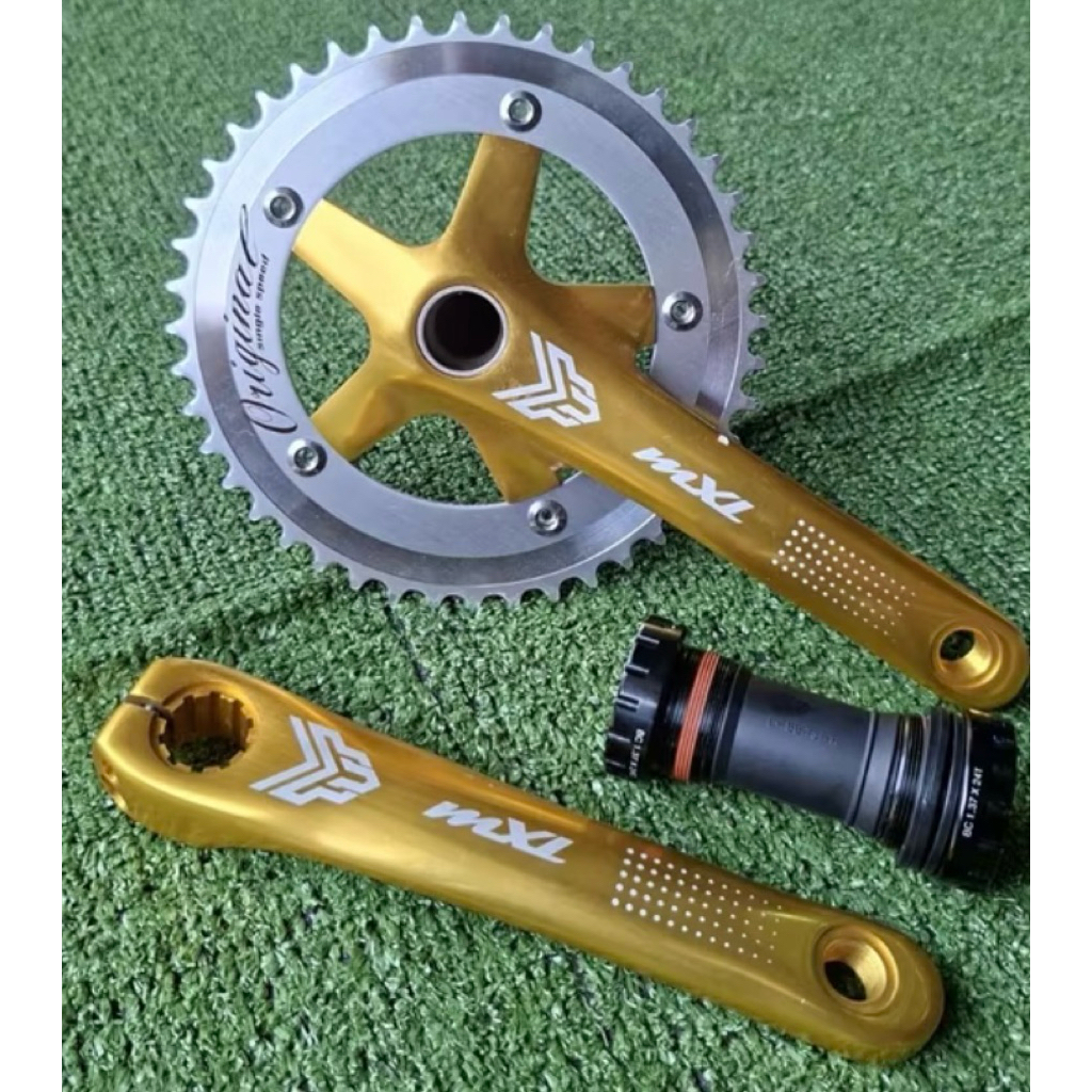 Crankset MXL AZ7 Chainring Original Single Speed 44T Hollowtech 2 Alloy Fixie Bmx Gold Silver