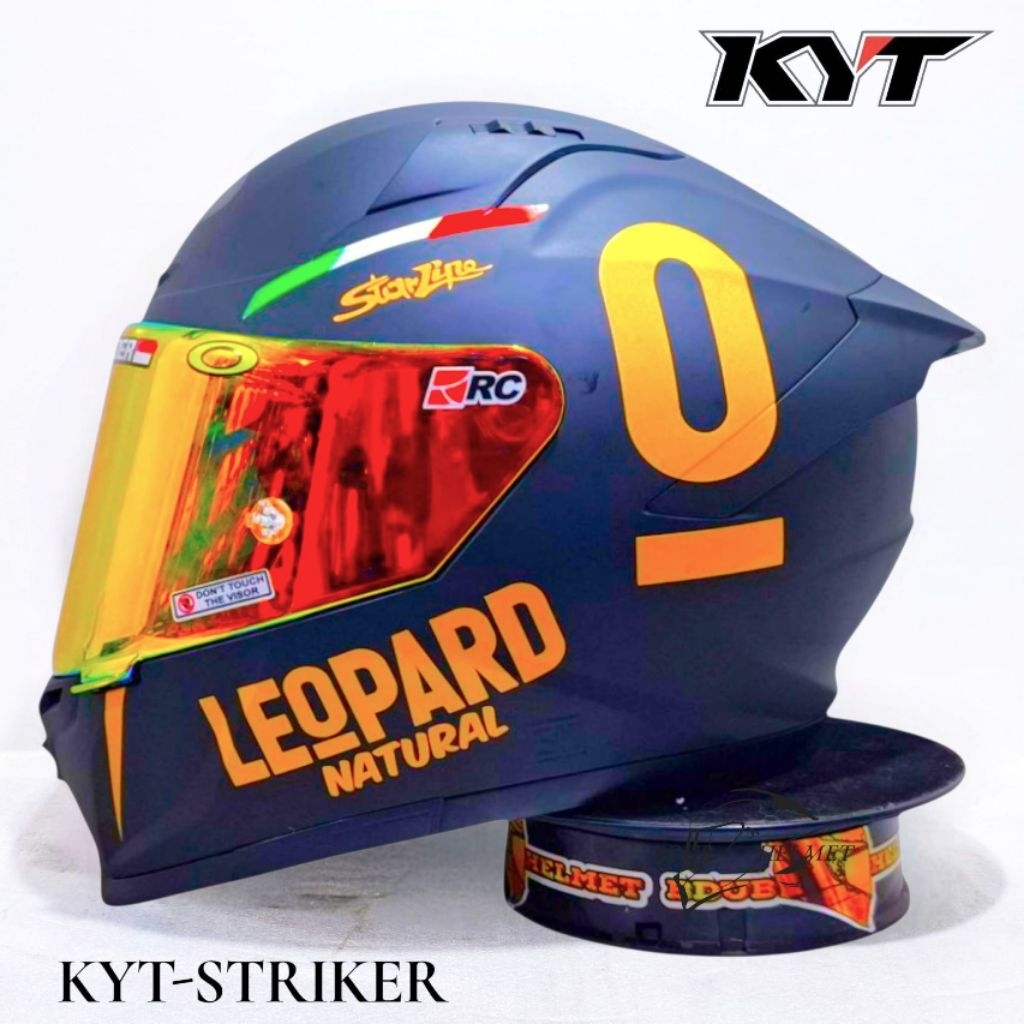 Helm full face KYT STRIKER solid Black dof Leopard paket ganteng Original KYT