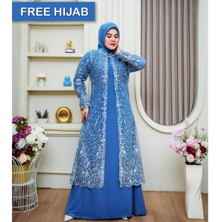( FREE HIJAB ) syifa dres/gamis set iner outer premium/gamis pesta Redy warna