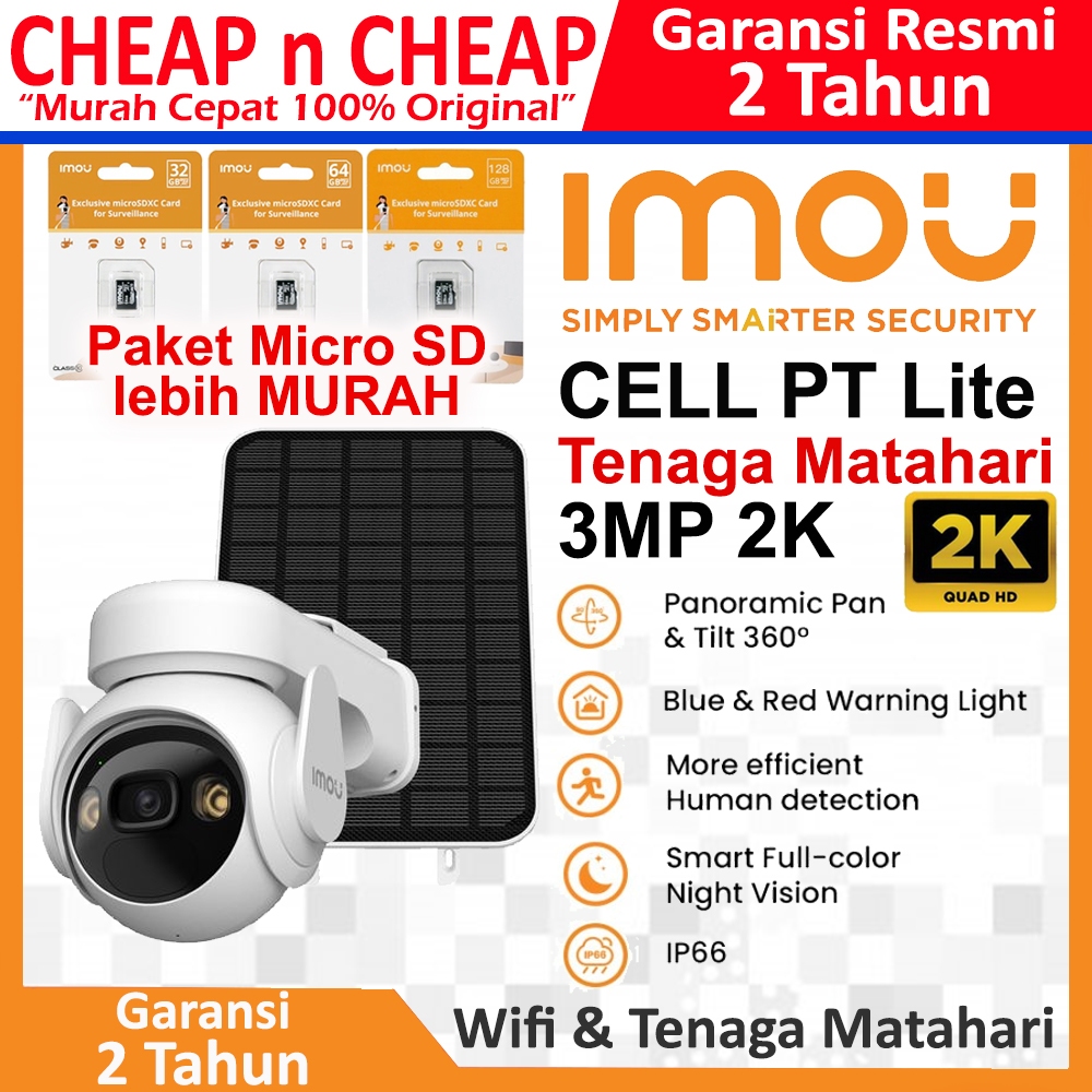 Imou Cell PT Lite Kit 2K 3MP WIFI+ Solar Panel Outdoor PTZ Rotate Baterai 5000mAh  - Wifi Wireless C