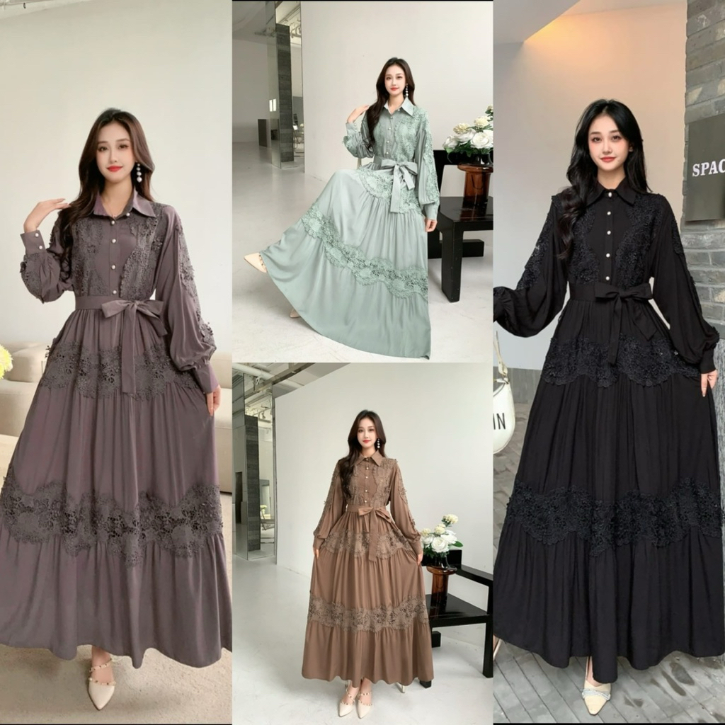 gamis anara, gamis kev, gamis bangkok, gamis putih, white maxi, dress katun bordir, gamis eyelet, ga