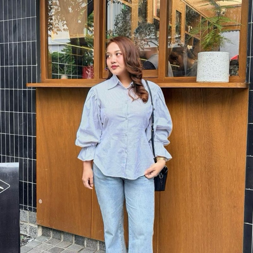 Blouse Wanita Tali Serut Nara Blouse | BY.RIN Ribbon Lengan Panjang Bahan Katun Poplin Baju Tali Pin