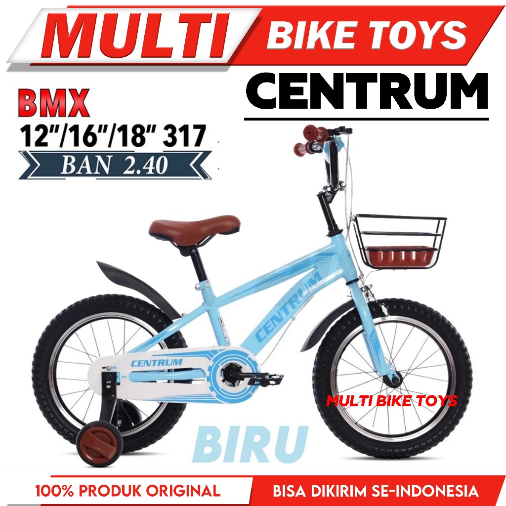 Sepeda Anak Laki Perempuan BMX Ukuran 12 16 18 Inch CENTRUM 317 Keranjang besi
