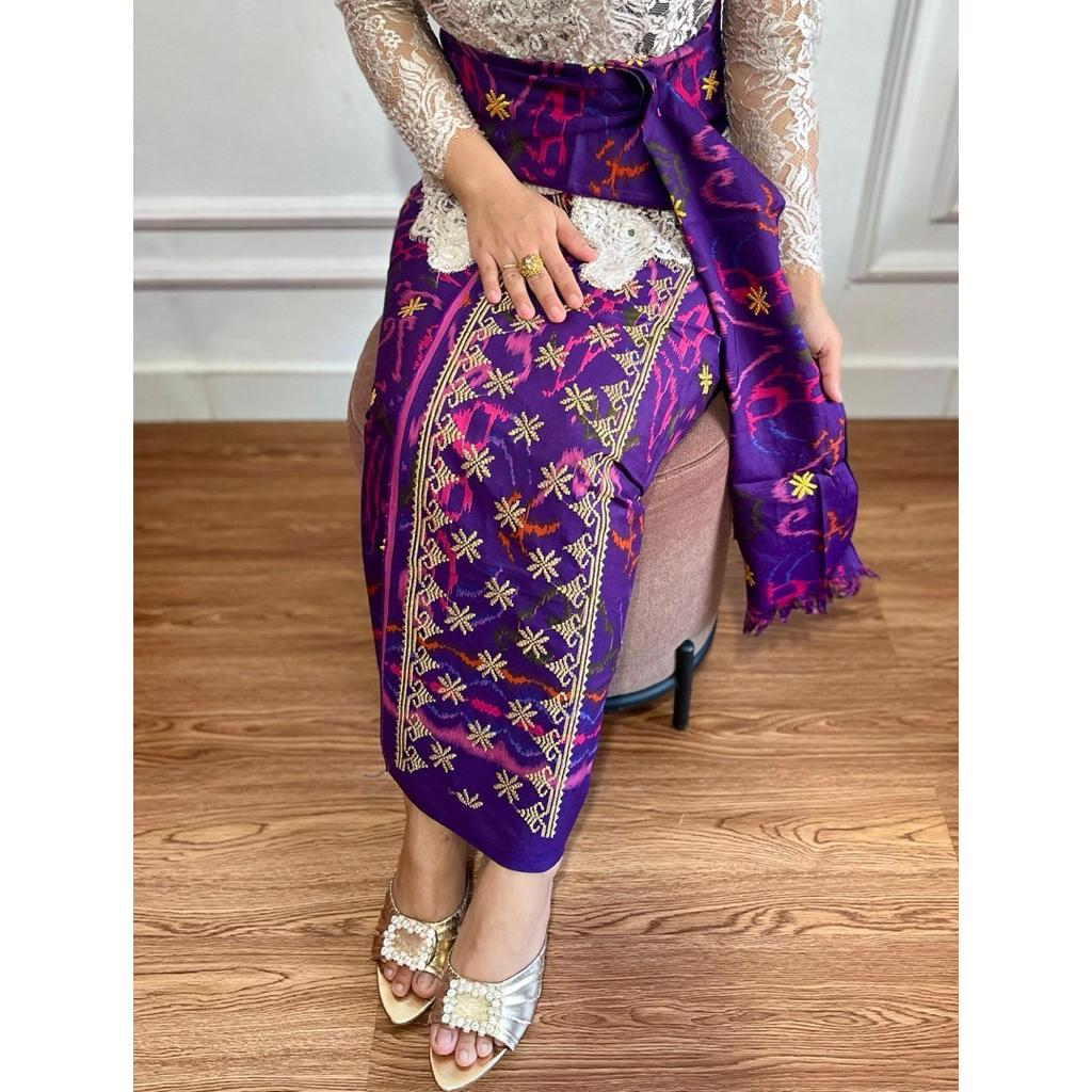 WBK || [CHAT SEBELUM CO]Kamen Endek Katun Tabur Emas Set Selendang Sudah Lasem