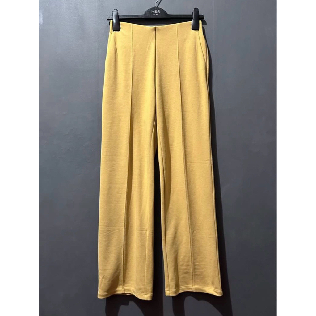 Uniqlo Double Face Straight Loose Pants Celana Lurus Mustard Preloved
